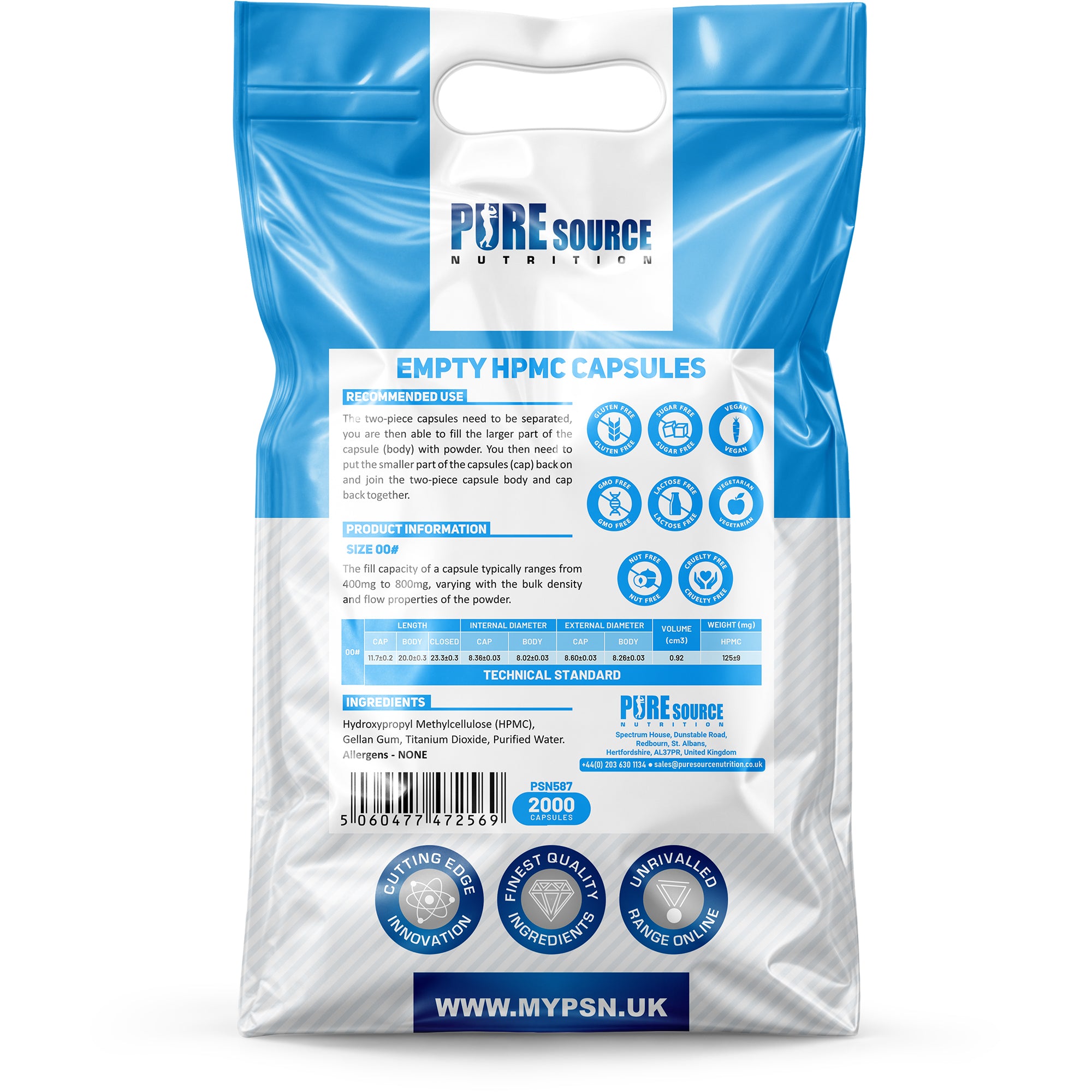 Pure Source Nutrition Vegan Empty Capsules White / Clear (Transparent) Size 0/00/1
