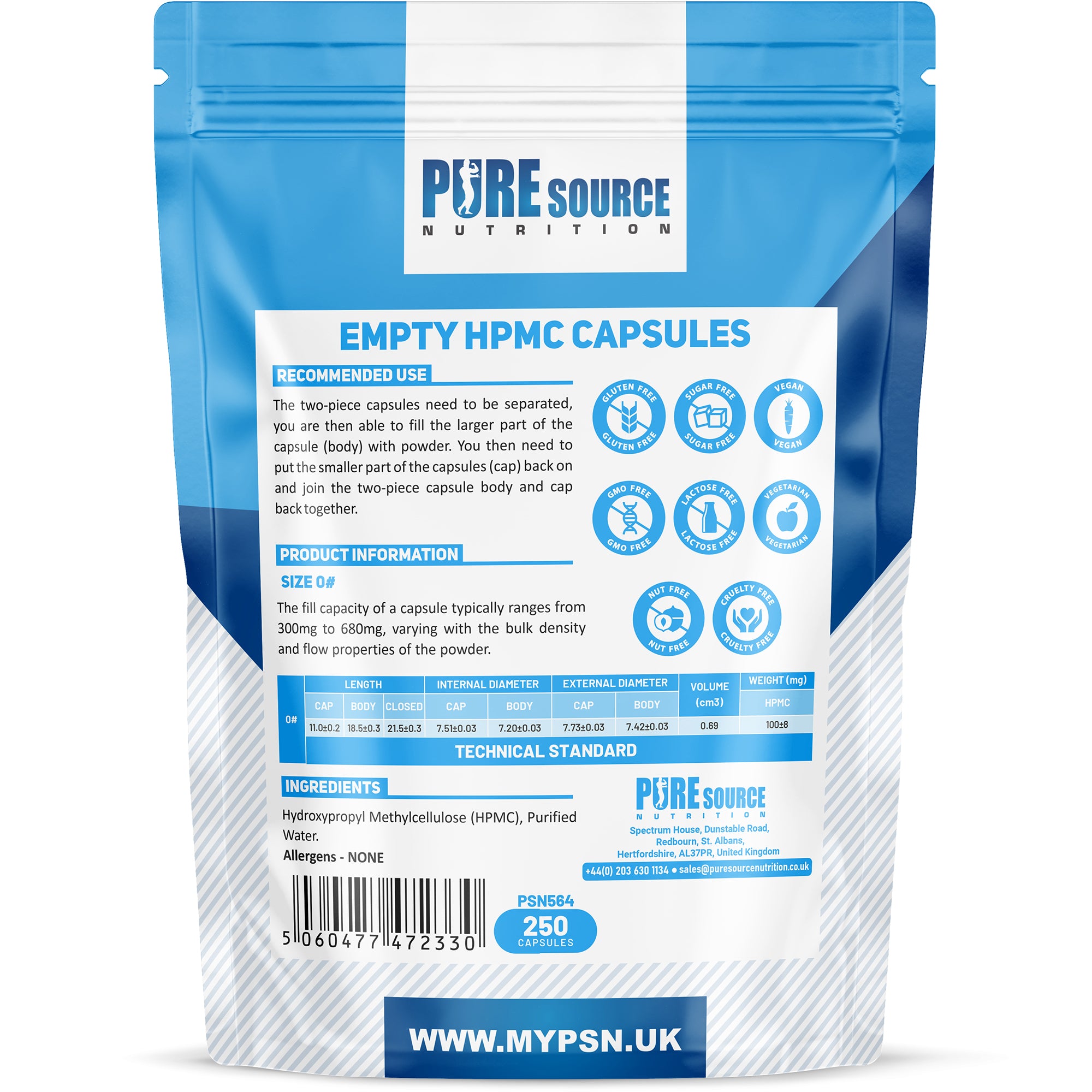 Pure Source Nutrition Vegan Empty Capsules White / Clear (Transparent) Size 0/00/1