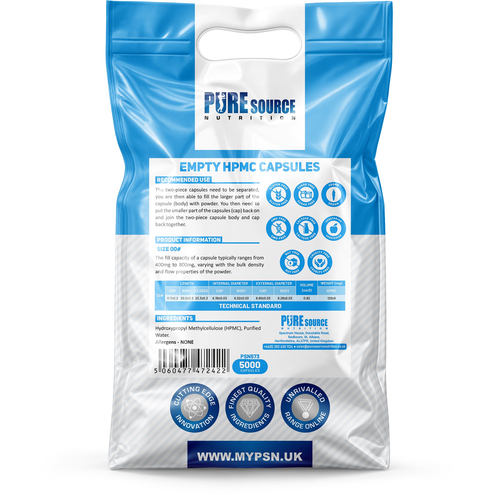 Pure Source Nutrition Vegan Empty Capsules White / Clear (Transparent) Size 0/00/1