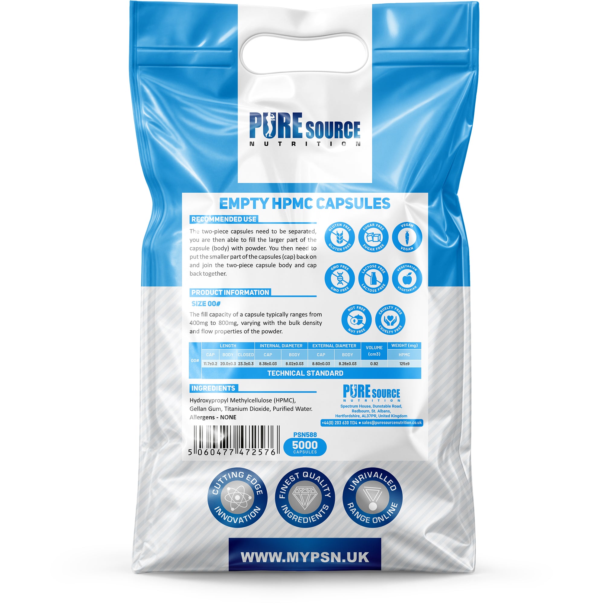 Pure Source Nutrition Vegan Empty Capsules White / Clear (Transparent) Size 0/00/1