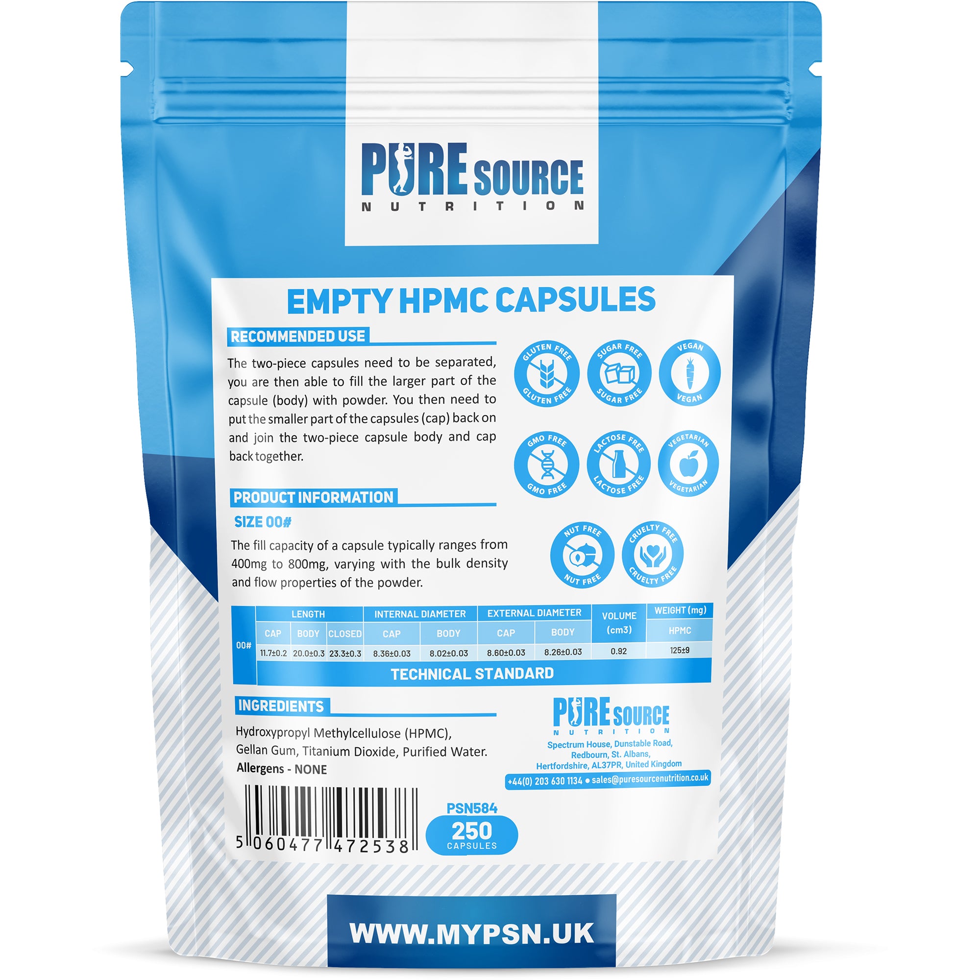 Pure Source Nutrition Vegan Empty Capsules White / Clear (Transparent) Size 0/00/1