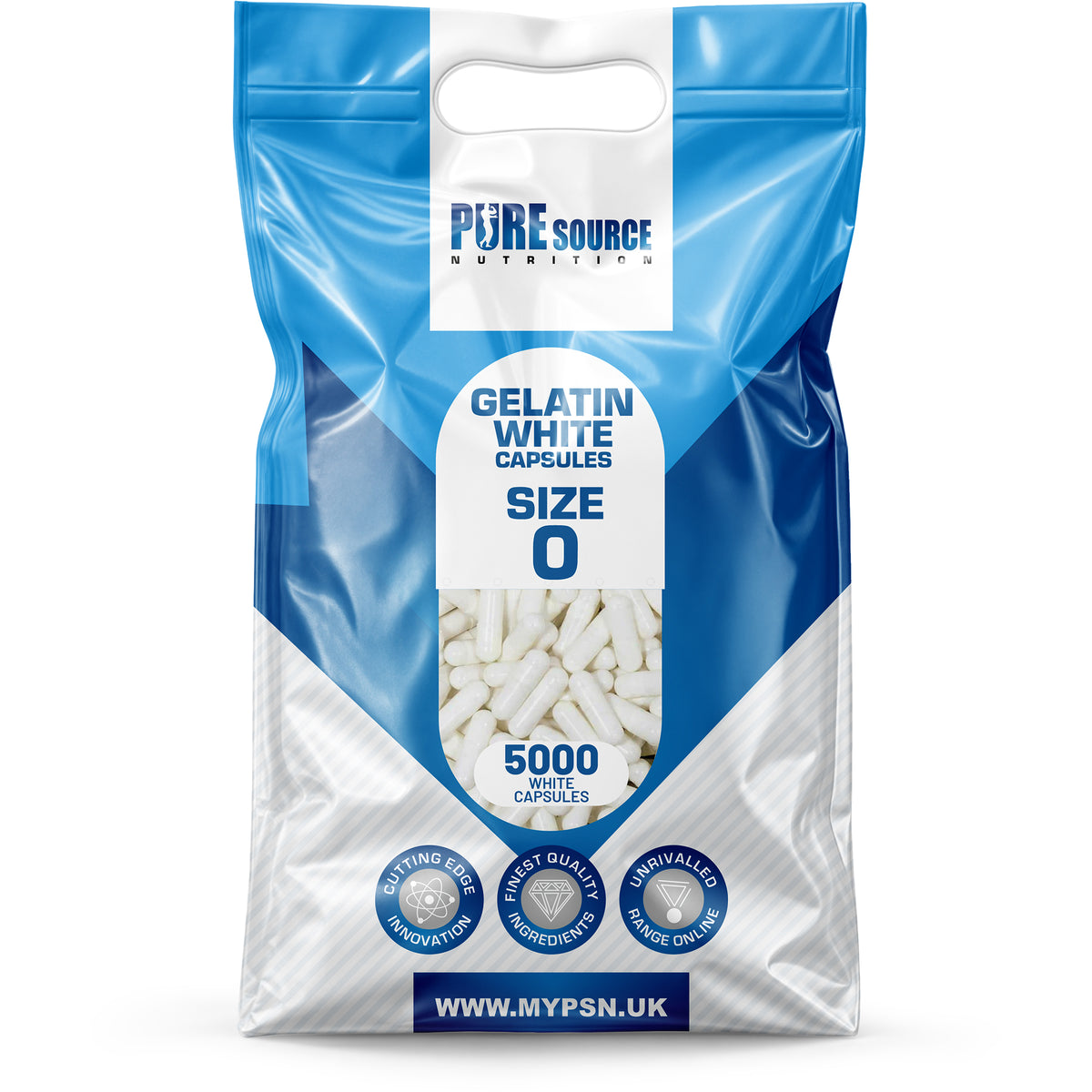 Pure Source Nutrition Gelatin White Empty Capsules Size 00 / 0 / 1 (White)