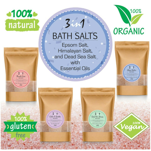 3in1 Scented Bath Salts Epsom Pink Himalayan & Dead Sea Salts
