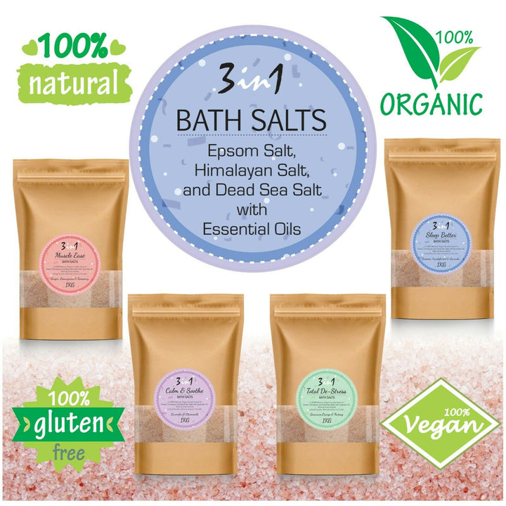 3 in 1 Scented Bath Salts – Epsom, Himalayan Pink & Dead Sea Salts